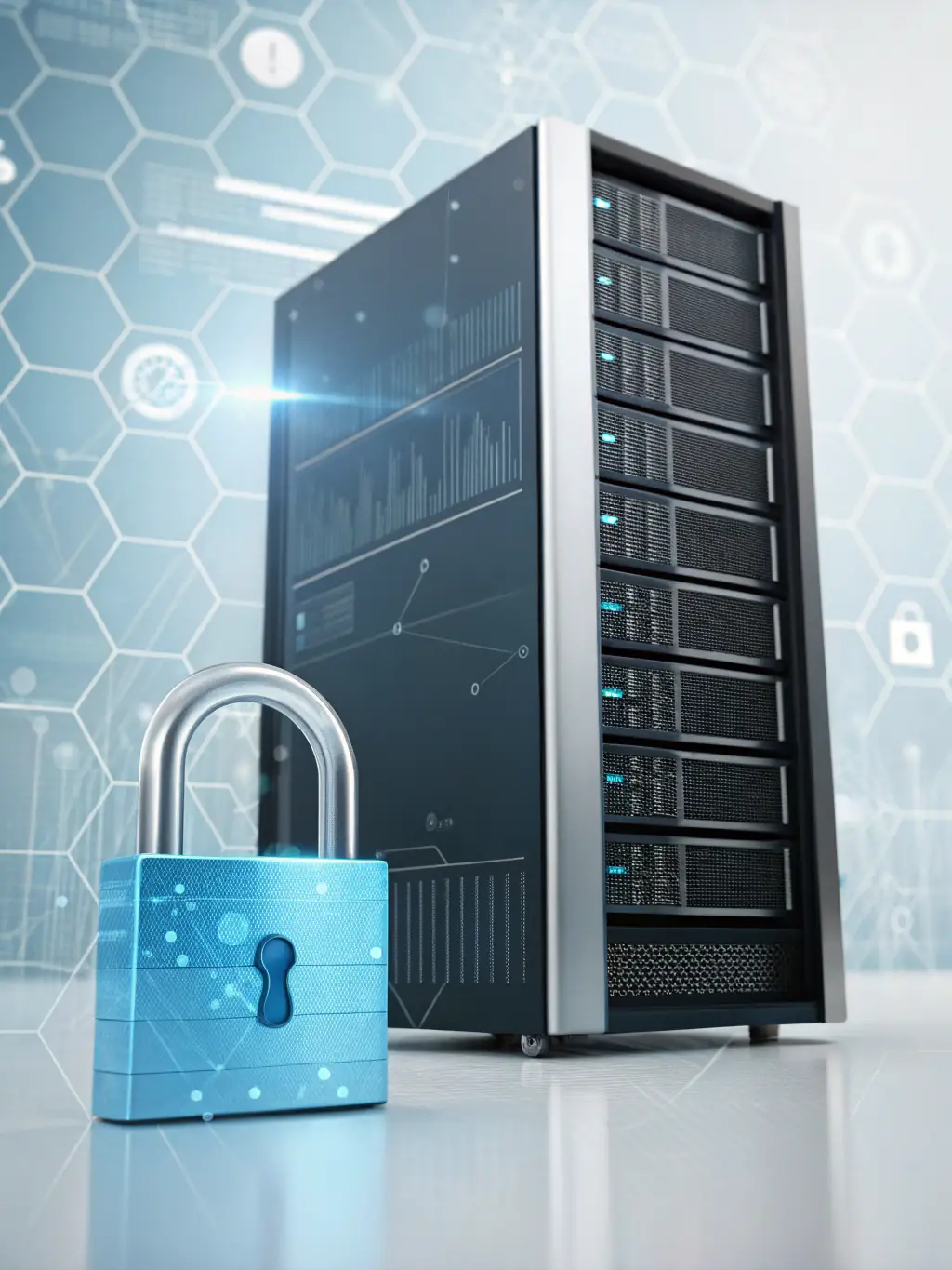 A digital graphic representing a secure database with encrypted logs, symbolizing secure activity logging and data protection.